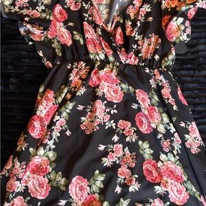 Floral Black and Pink Women's Dress 2x